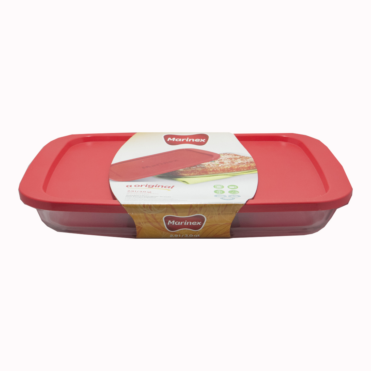 BANDEJA/FUENTE RECTANGULAR VIDRIO CON TAPA MARINEX 2.9LTS