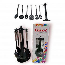 UTENSILLOS DE COCINA X 7 PIEZAS CAROLACERO+NYLON