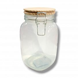FRASCO VIDRIO CON TAPA SIMIL MADERA CIERRE HERMETICO MEDIANO